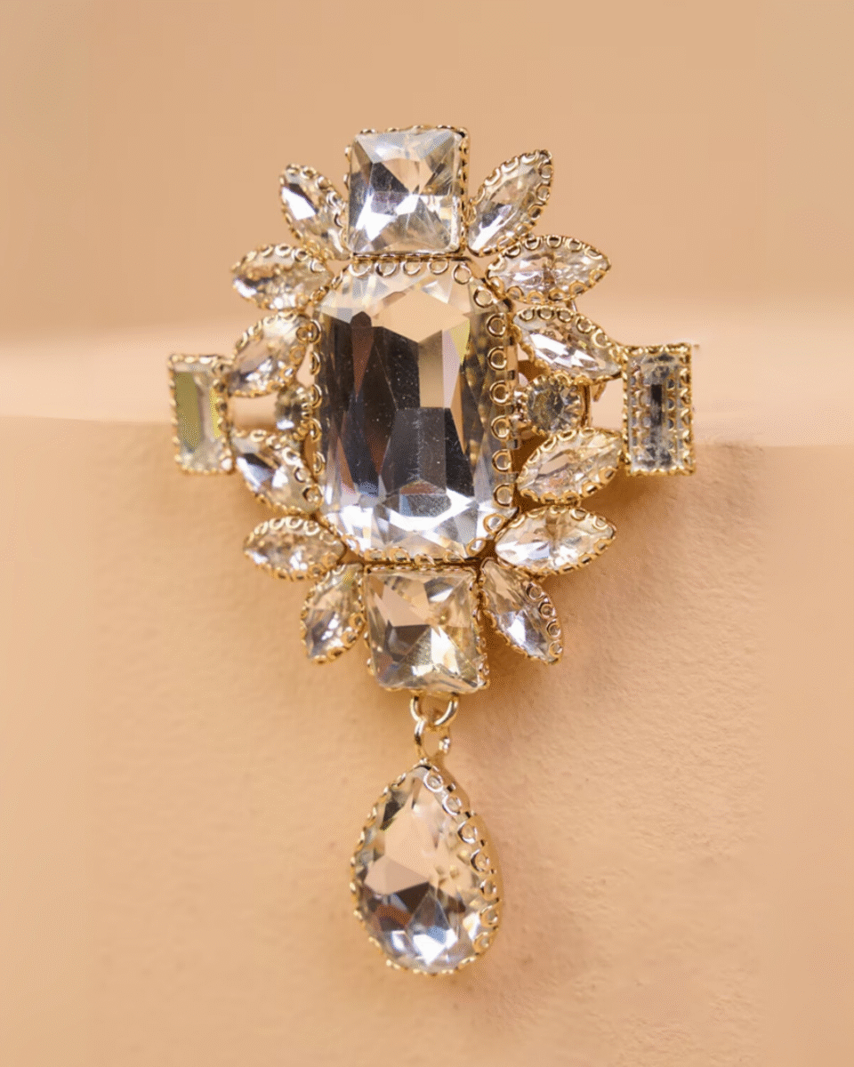 Safawala Gold Crystal Designer Brooches | Groom Turban Pagdi Sherwani Wedding Accessory