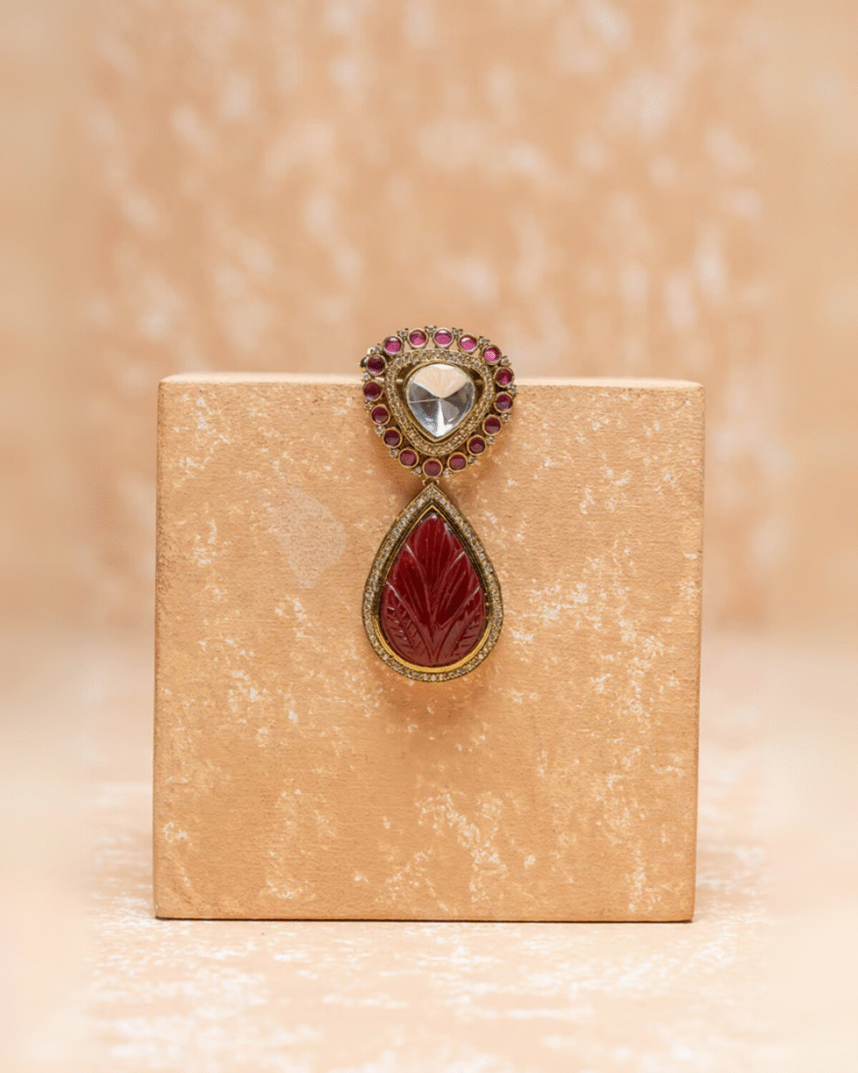 Safawala Red Drop Stone Designer Brooches | Groom Turban Pagdi Sherwani Wedding Accessory
