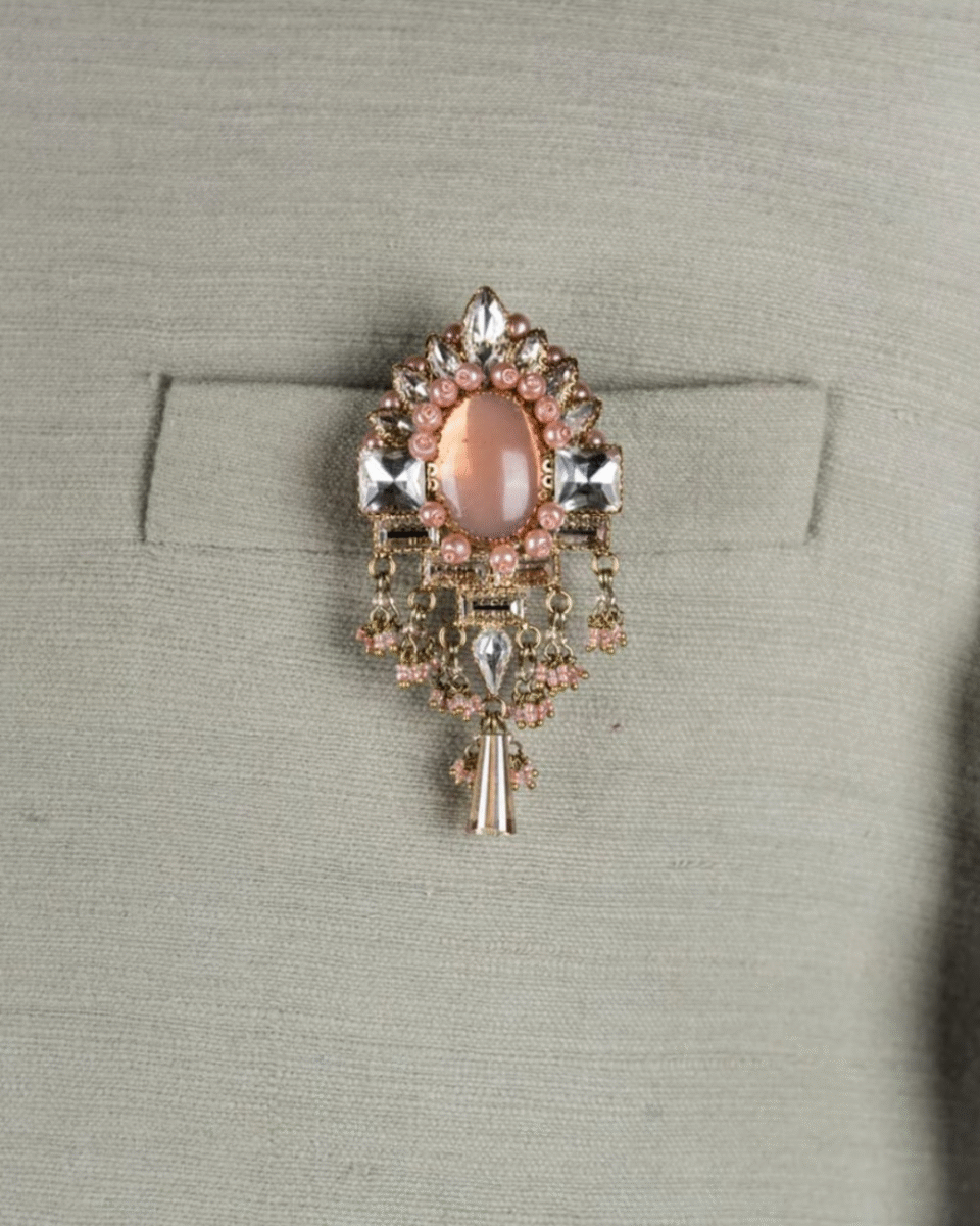 Safawala Peach Gemstone Designer Brooches | Groom Turban Pagdi Sherwani Wedding Accessory