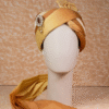 Amber Gold Ombre Feta Groom Safa Pagdi Turban with Brooch | Traditional Indian Wedding Accessory