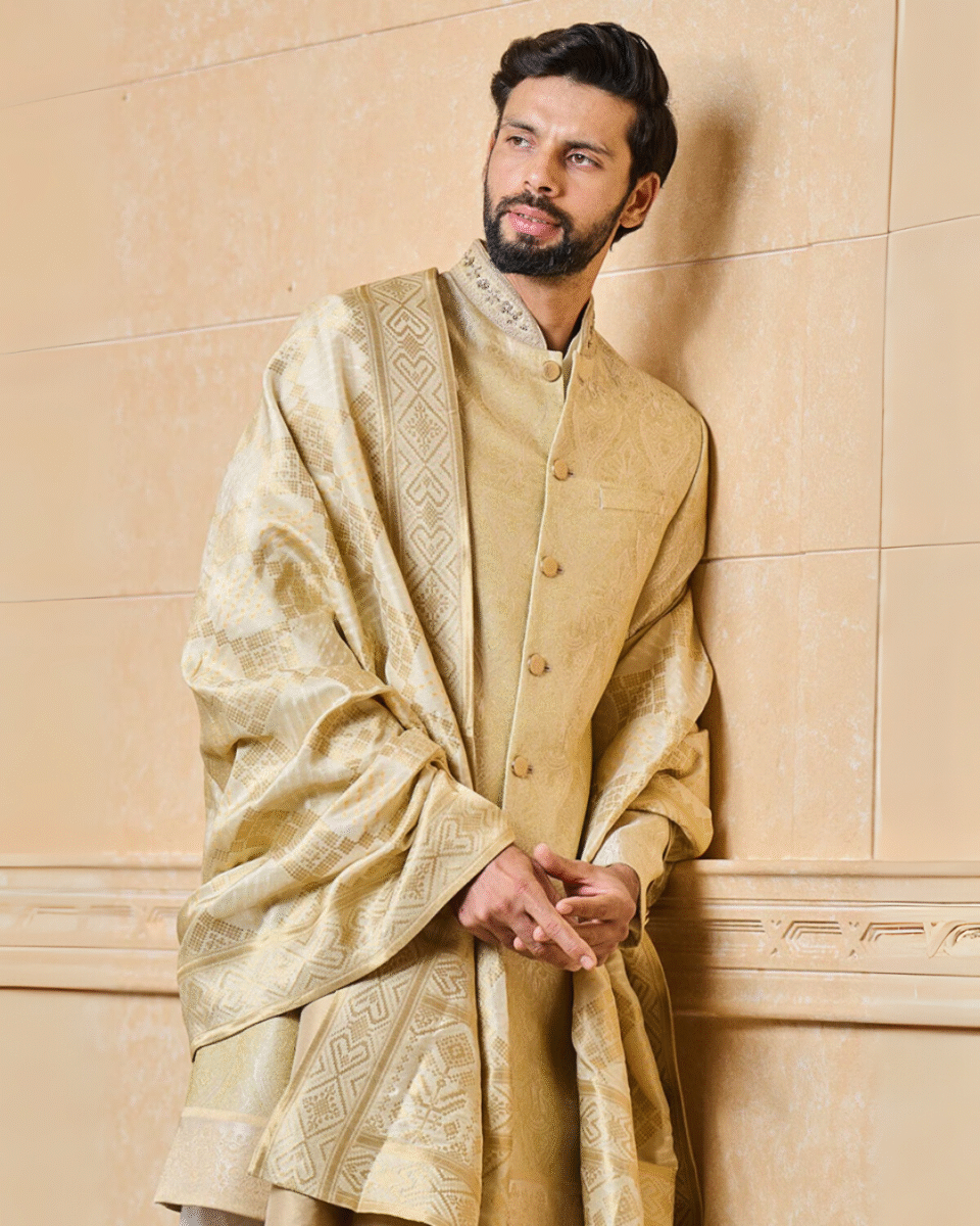 Safawala Golden Brocade Dupatta & Stole | Groom Wedding Sherwani Accessory
