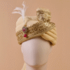 Champagne Maharaja Feta Groom Safa Pagdi Turban with Embellished Brooch & Feather | Traditional Indian Wedding Accessory