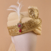 Champagne Maharaja Feta Groom Safa Pagdi Turban with Embellished Brooch & Feather | Traditional Indian Wedding Accessory