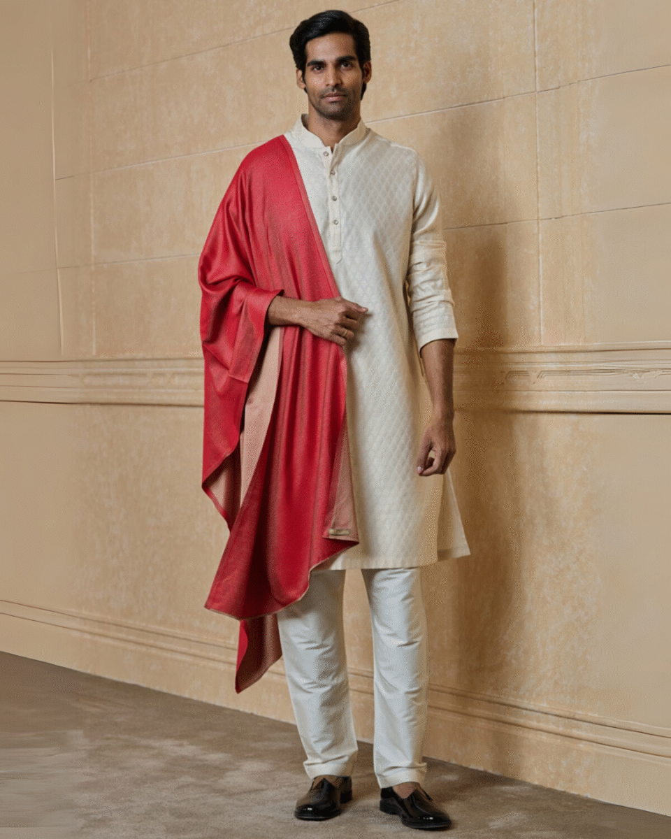 Safawala Red Silk Dupatta & Stole | Groom Wedding Festive Accessory