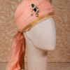 Peach Gold Feta Groom Safa Pagdi Turban with Brooch | Traditional Indian Wedding Accessory