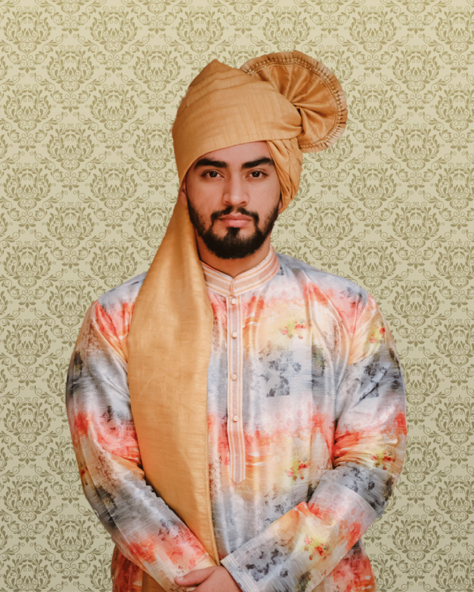 Golden Ember Feta Wedding Barati Safa Pagdi Turban | Traditional Indian Groom Guest Wedding Accessory