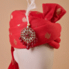Crimson Zari Feta Groom Safa Pagdi Turban with Brooch & Feather | Traditional Indian Wedding Accessory