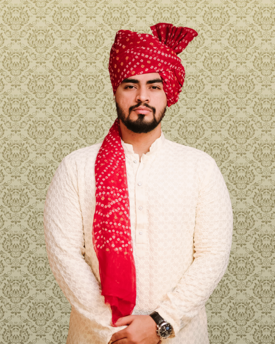 Crimson Bandhani Feta Wedding Barati Safa Pagdi Turban | Traditional Indian Groom Guest Wedding Accessory