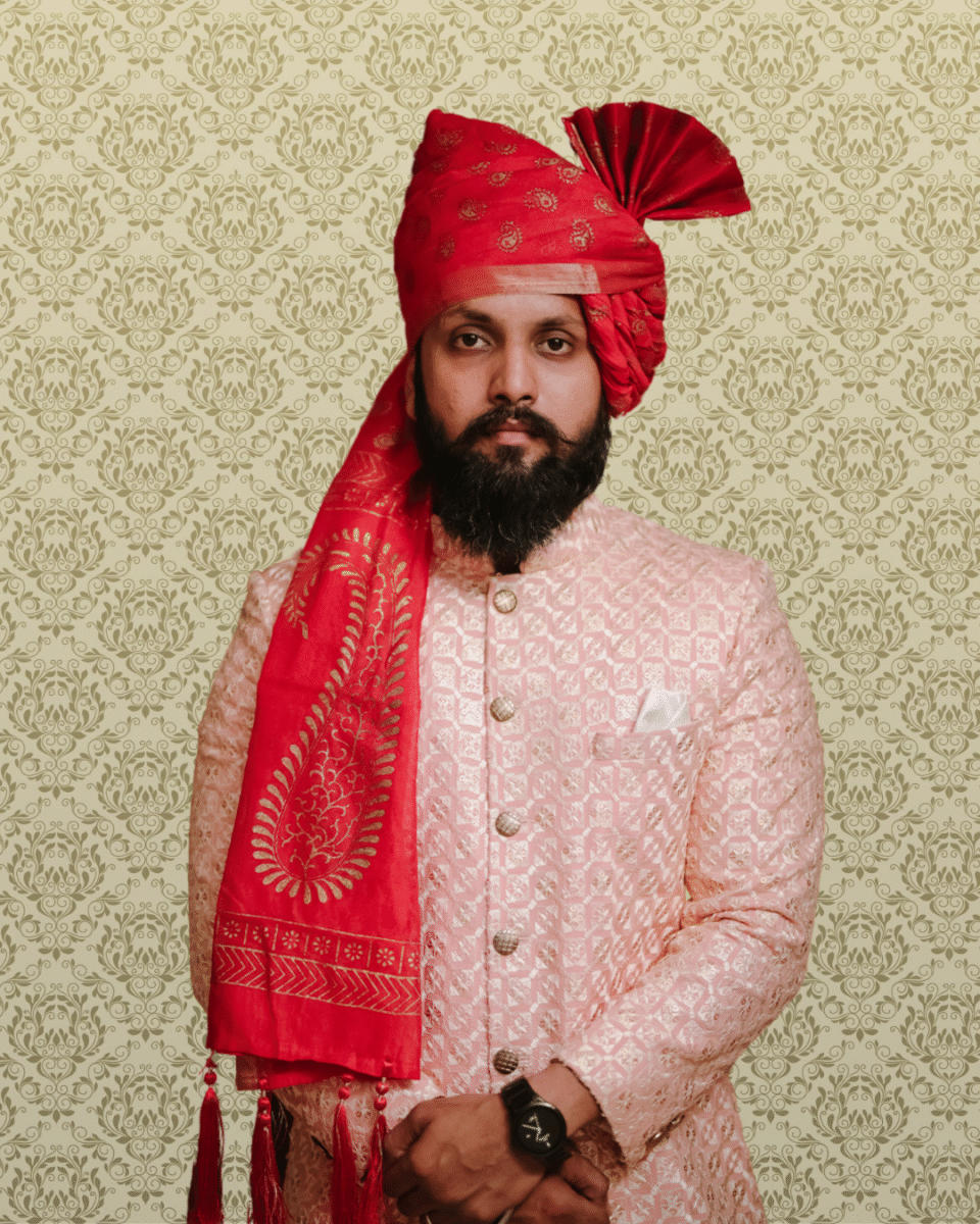 Crimson Paisley Feta Wedding Barati Safa Pagdi Turban | Traditional Indian Groom Guest Wedding Accessory