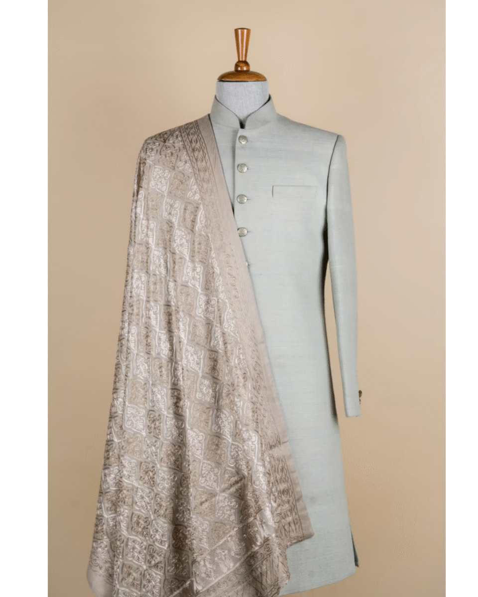 Safawala Silver Brocade Dupatta & Stole | Groom Sherwani Wedding Accessory