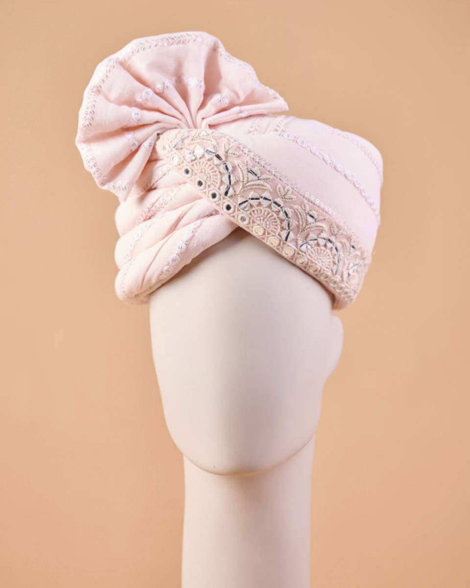 Safawala Light Pink Embroidered Barati Safa Feta Pagdi | Guest Turban Wedding Accessory