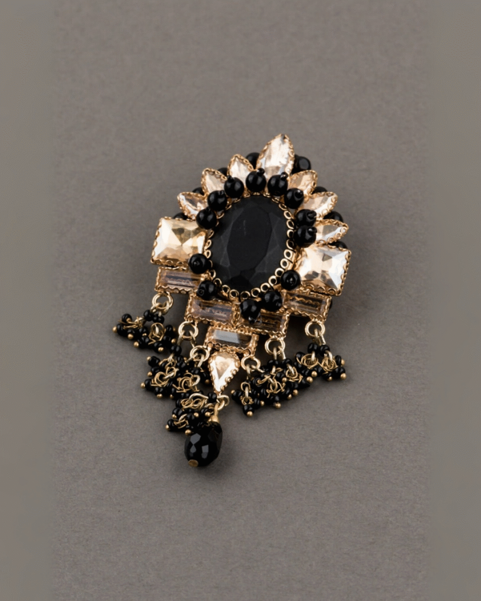 Safawala Black Stone Bead Designer Brooches | Groom Turban Pagdi Sherwani Wedding Accessory