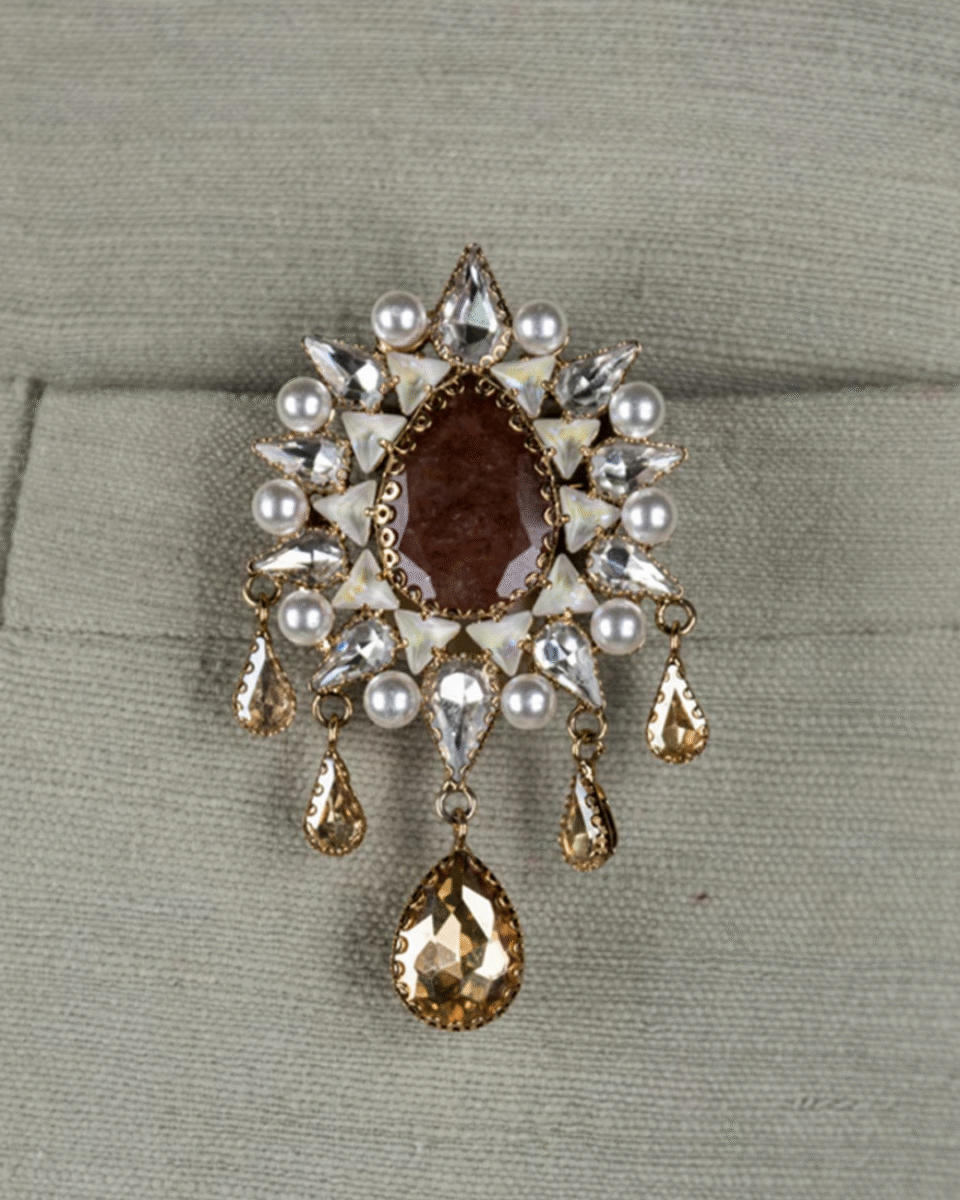 Safawala Kundan Pearl Drop Brooches | Traditional Indian Wedding Safa Accessory