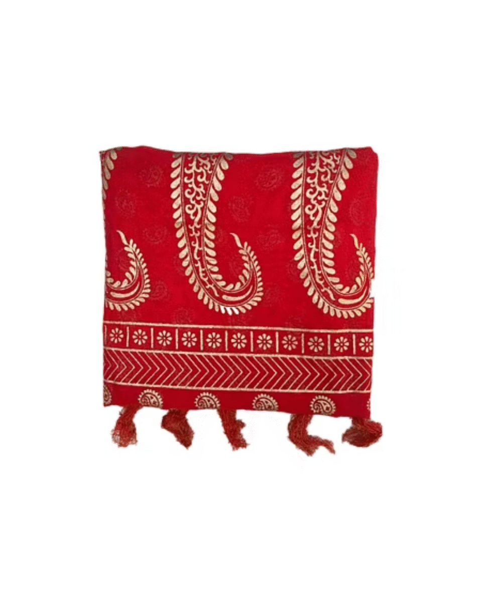 Safawala Red Bandhej Paisley Safa Cloth with Tassels | Traditional Indian Wedding Fabric