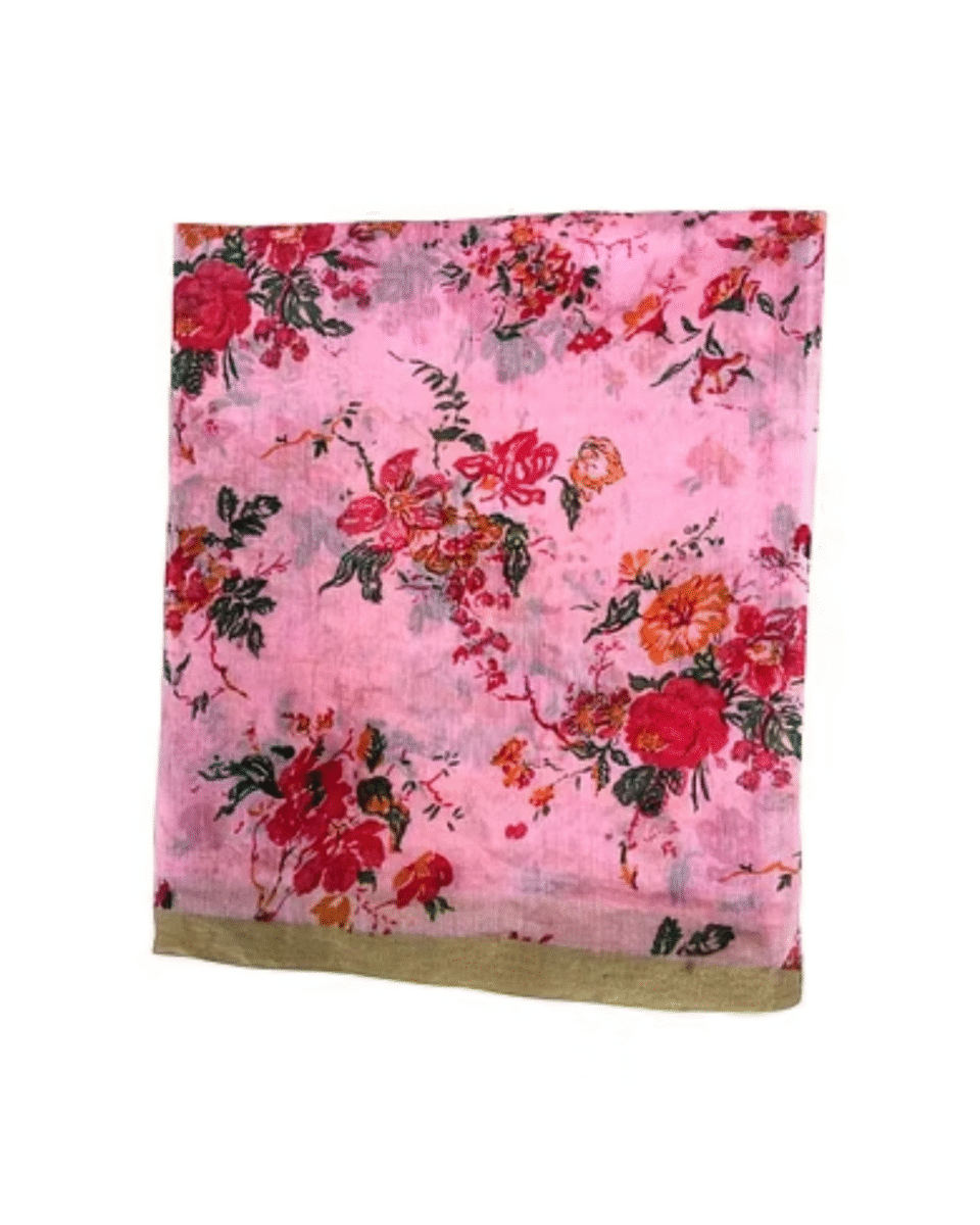 Safawala Pink Multi-Color Floral Printed Safa Cloth with Golden Border | Traditional Indian Wedding Fabric