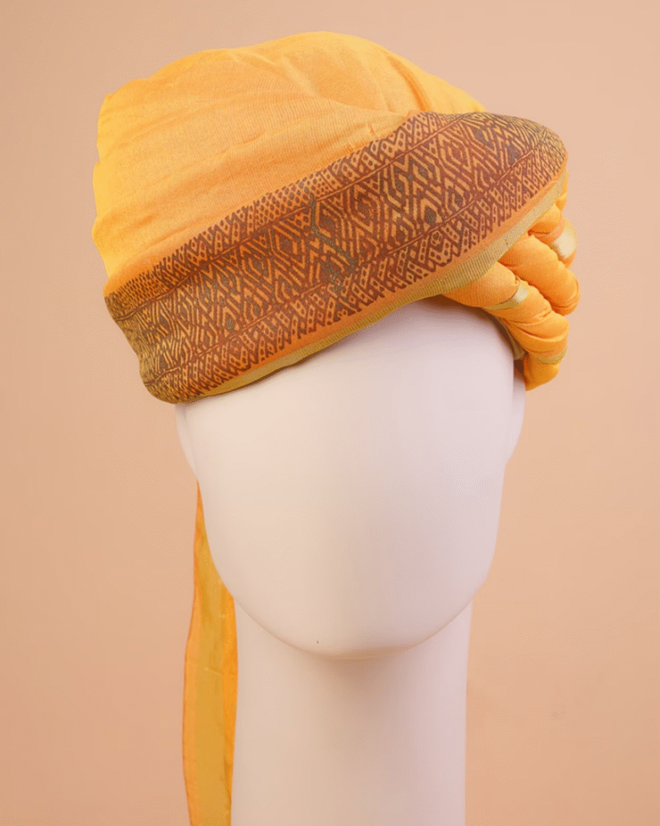 Golden Brown Border Feta Wedding Barati Safa Pagdi Turban | Traditional Indian Guest Wedding Accessory