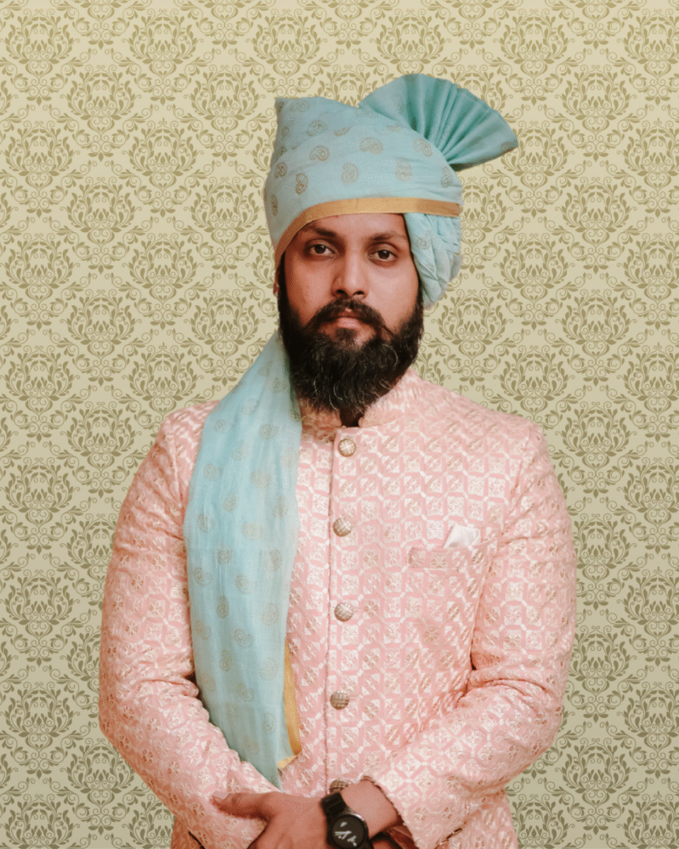 Sky Blue Printed Wedding Safa Pagdi Turban | Elegant Indian Groom & Guest Accessory