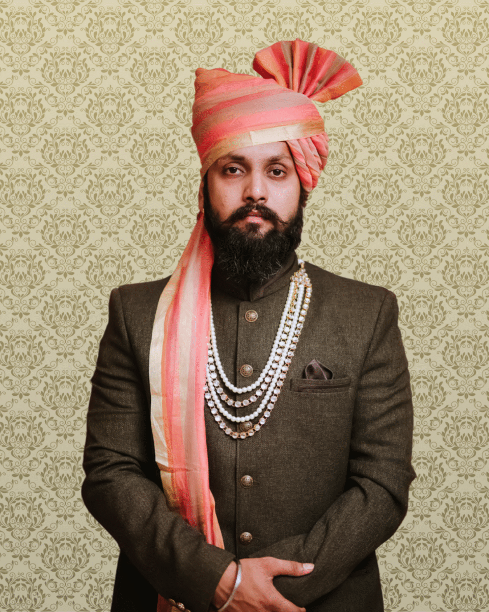 Rust Orange Stripe Wedding Safa Pagdi Turban | Stylish Indian Groom & Guest Accessory
