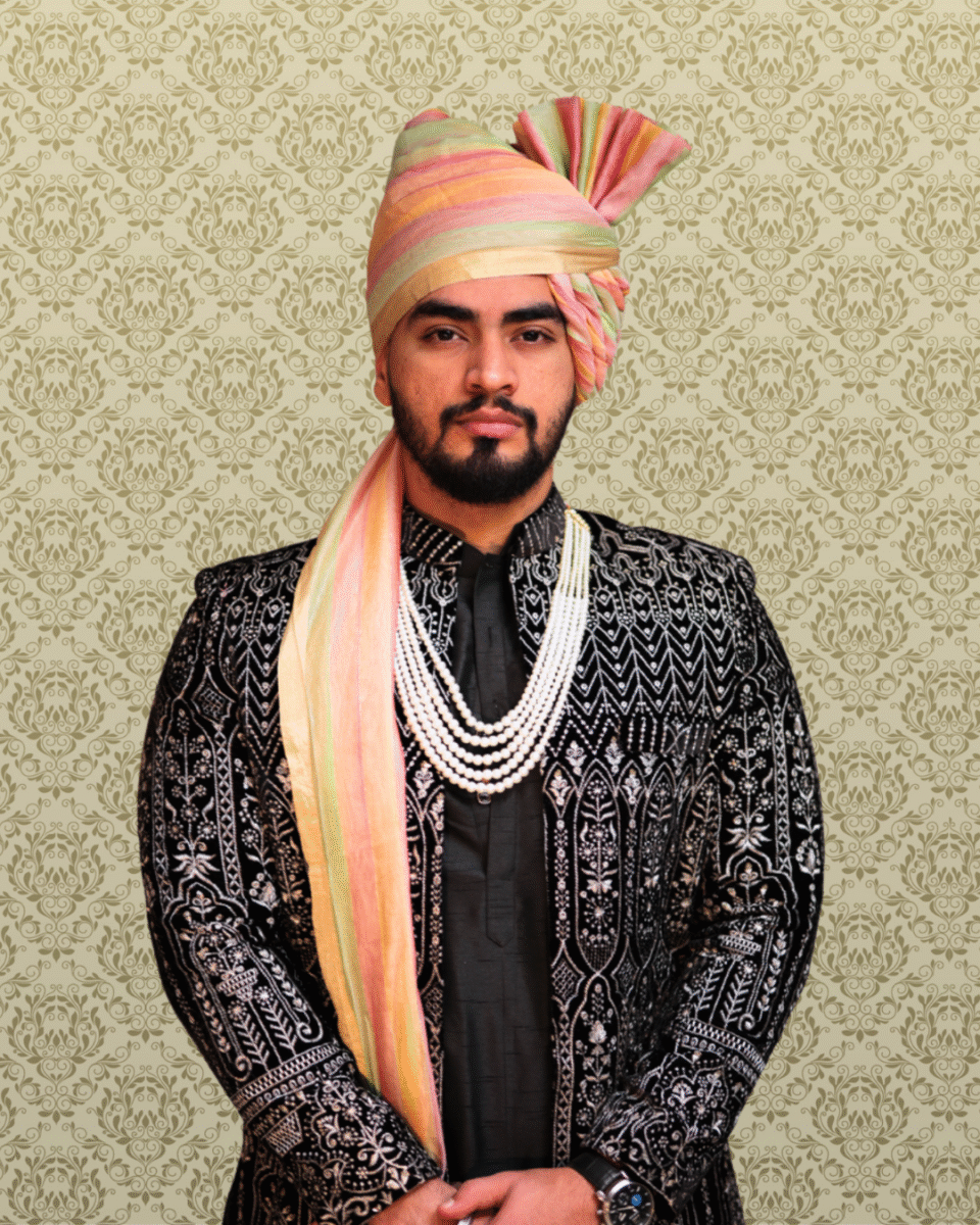 Peach Yellow Multitone Wedding Safa Pagdi Turban | Vibrant Indian Groom & Guest Accessory