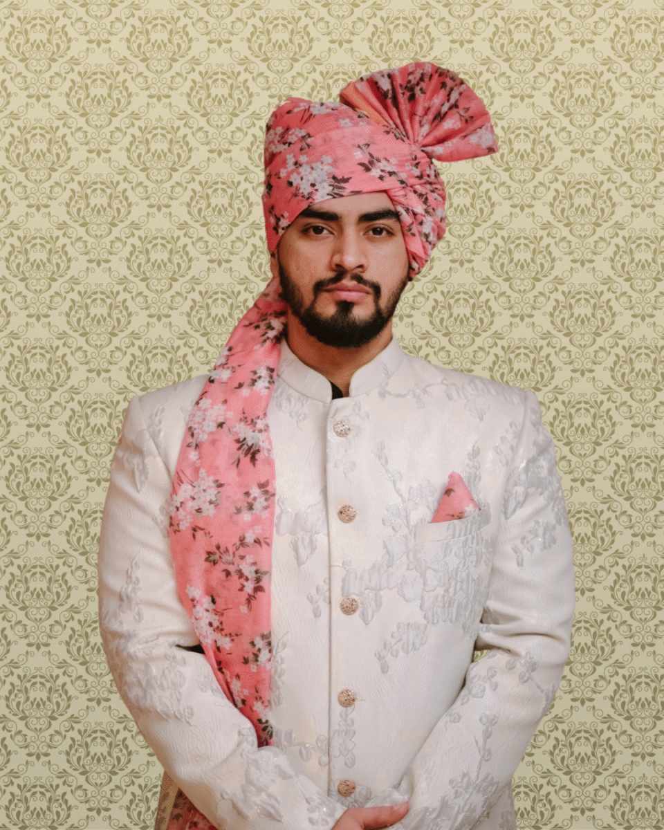 Elegant Pink Floral Wedding Safa Pagdi Turban | Traditional Indian Groom & Guest Accessory