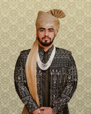 Golden Beige Textured Wedding Safa Pagdi Turban | Royal Wedding Indian Groom & Guest Accessory