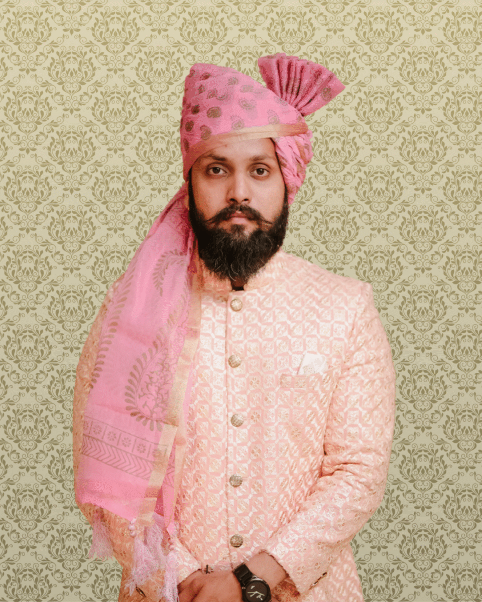 Pink Bandhej Paisley Wedding Safa Pagdi Turban | Traditional Indian Groom & Guest Accessory